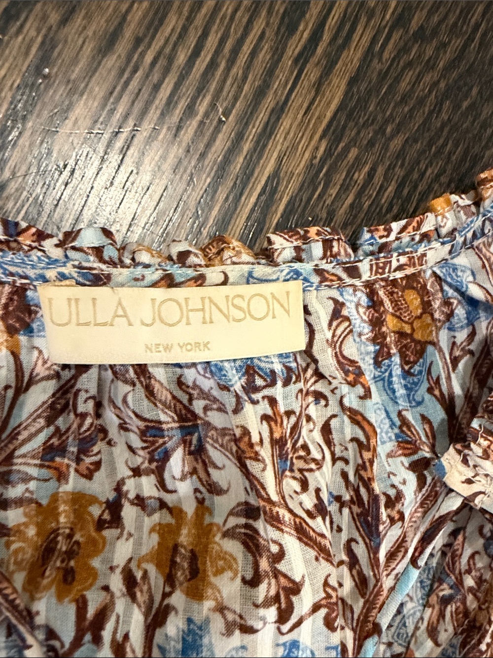 Ulla Johnson Blue and Brown Floral Ruffle Dress - Picture 2 of 6